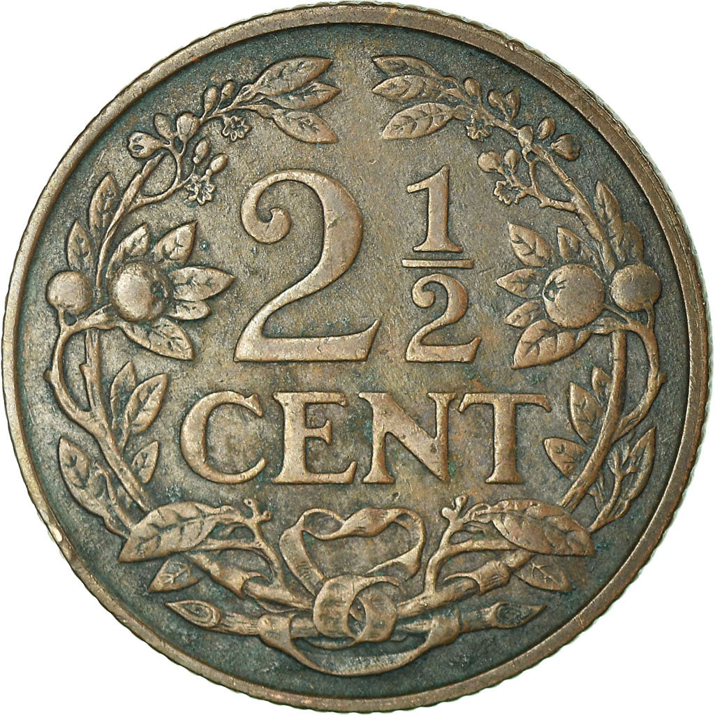 Coin, Netherlands, Wilhelmina I, 2-1/2 Cent, 1929, AU(55-58), Bronze, KM:150