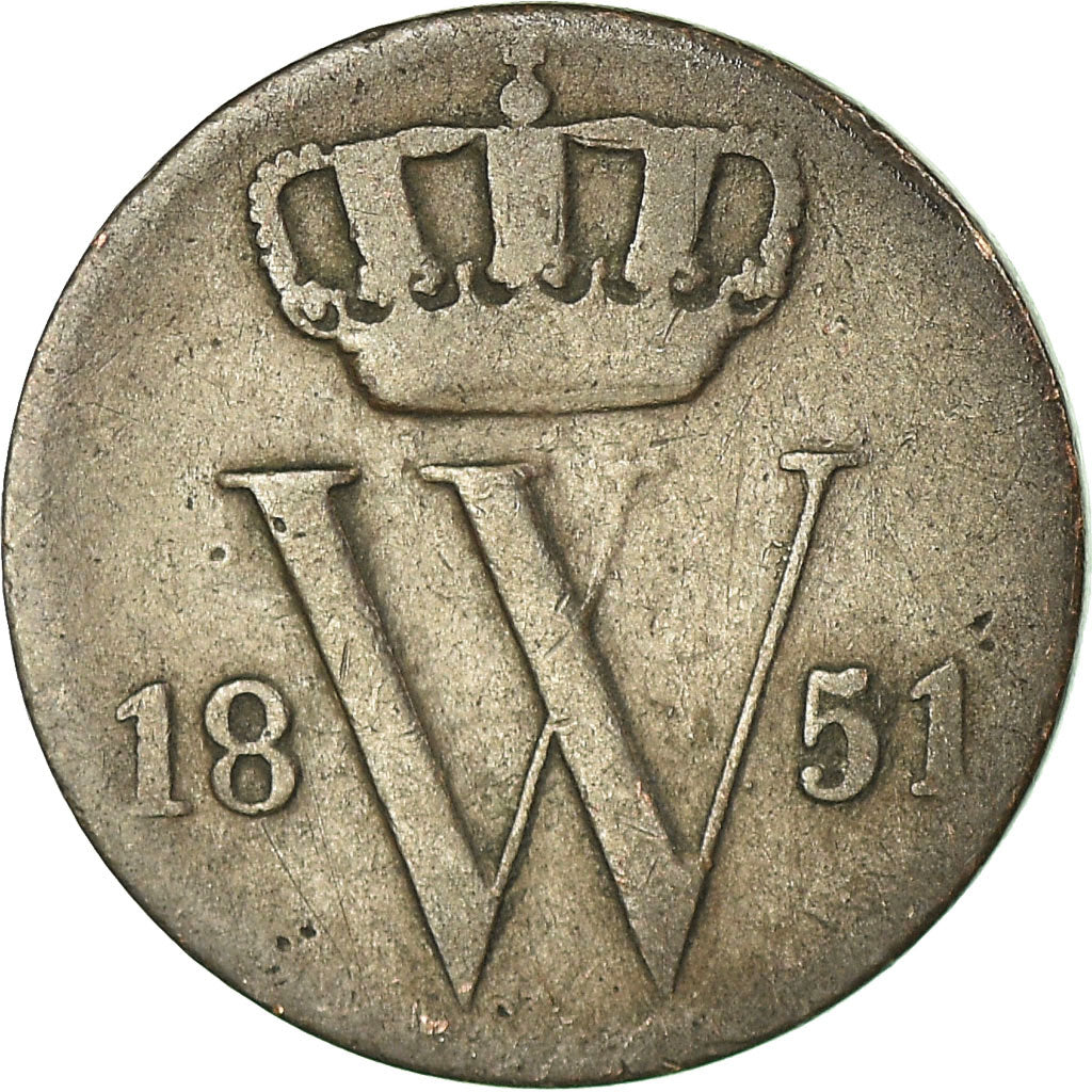 Monnaie, Pays-Bas, William III, 1/2 Cent, 1851, TB+, Cuivre, KM:90