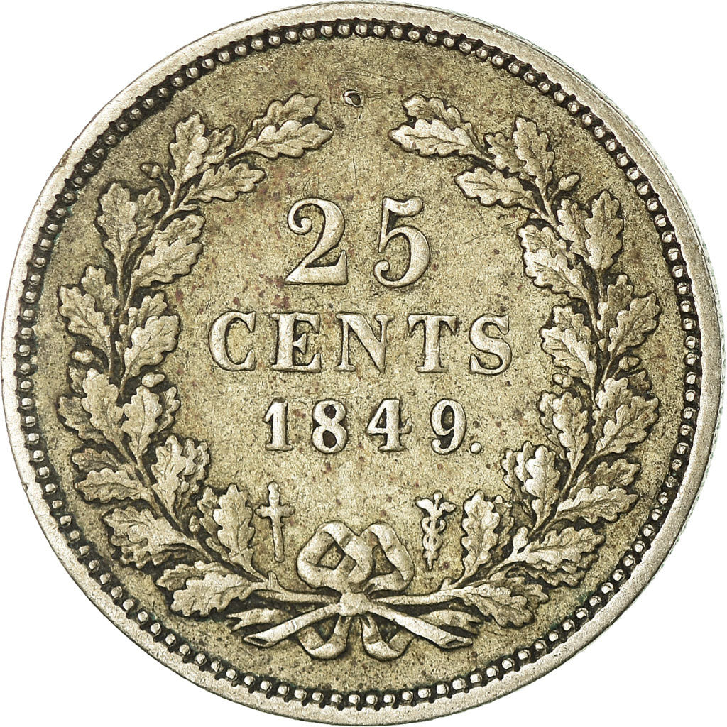 Coin, Netherlands, William II, 25 Cents, 1849, Utrecht, EF(40-45), Silver, KM:76