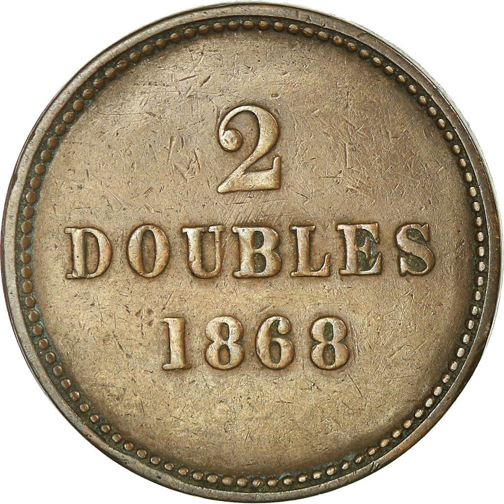 Coin, Guernsey, 2 Doubles, 1868, Heaton, VF(30-35), Bronze, KM:9
