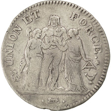 FRANCE, Union et Force, 5 Francs, 1796, Bordeaux, KM #639.5, VF(20-25), Silver,.