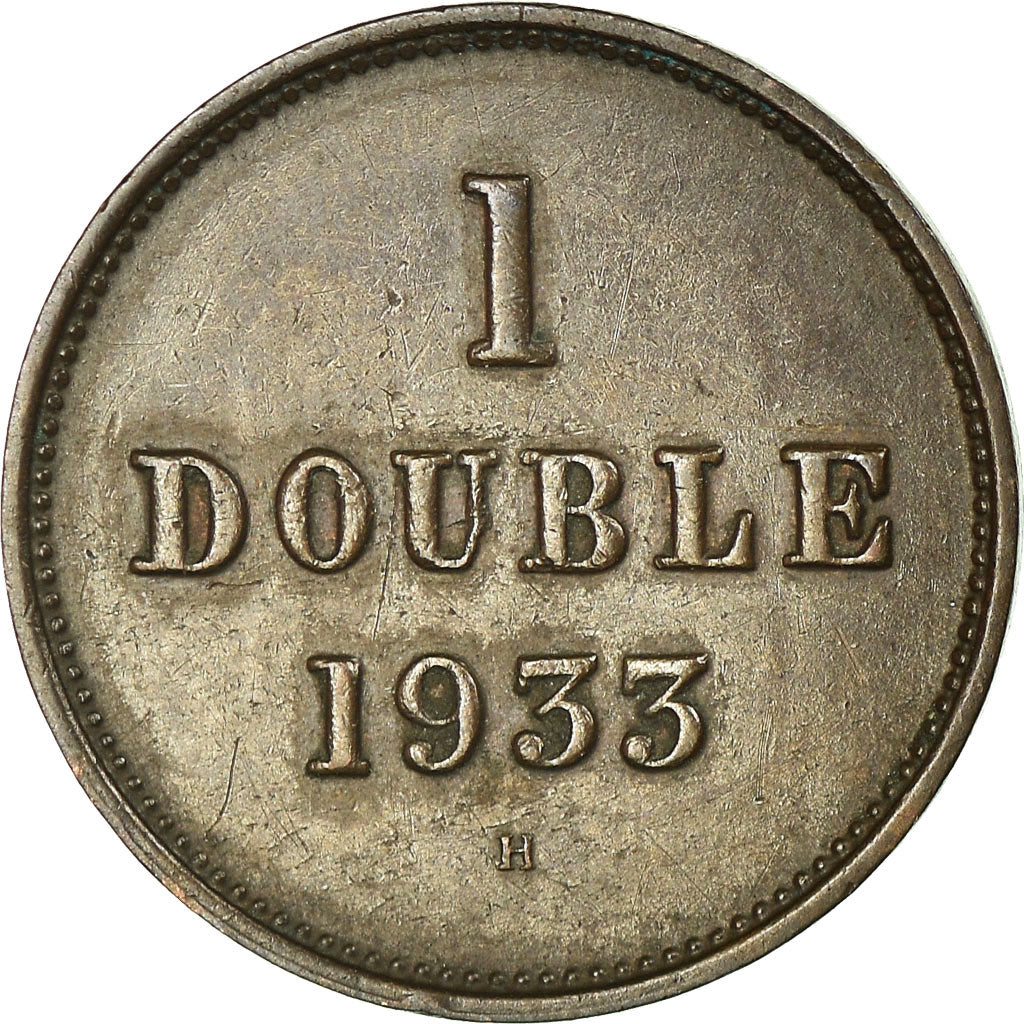 Coin, Guernsey, Double, 1933, Heaton, Birmingham, EF(40-45), Bronze, KM:11