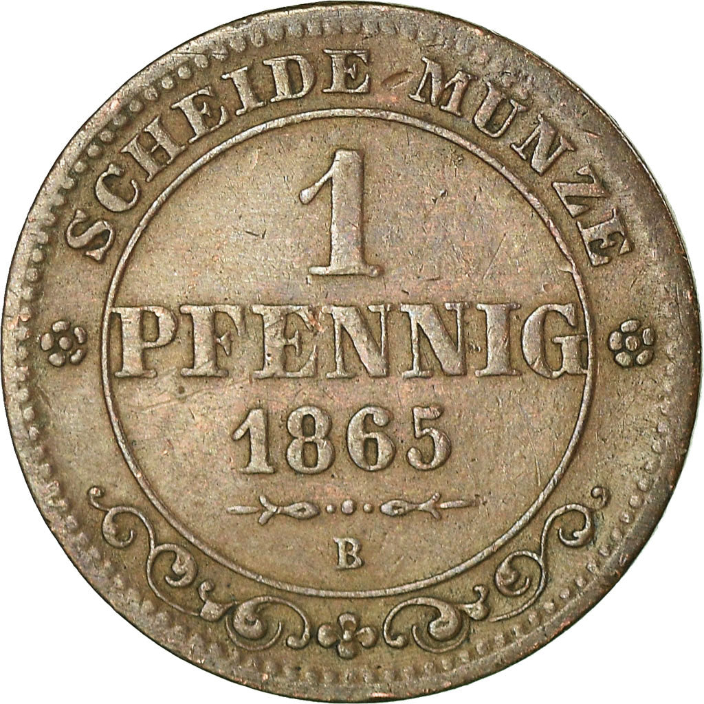 Coin, German States, SAXONY-ALBERTINE, Johann, Pfennig, 1865, Vienne, EF(40-45)