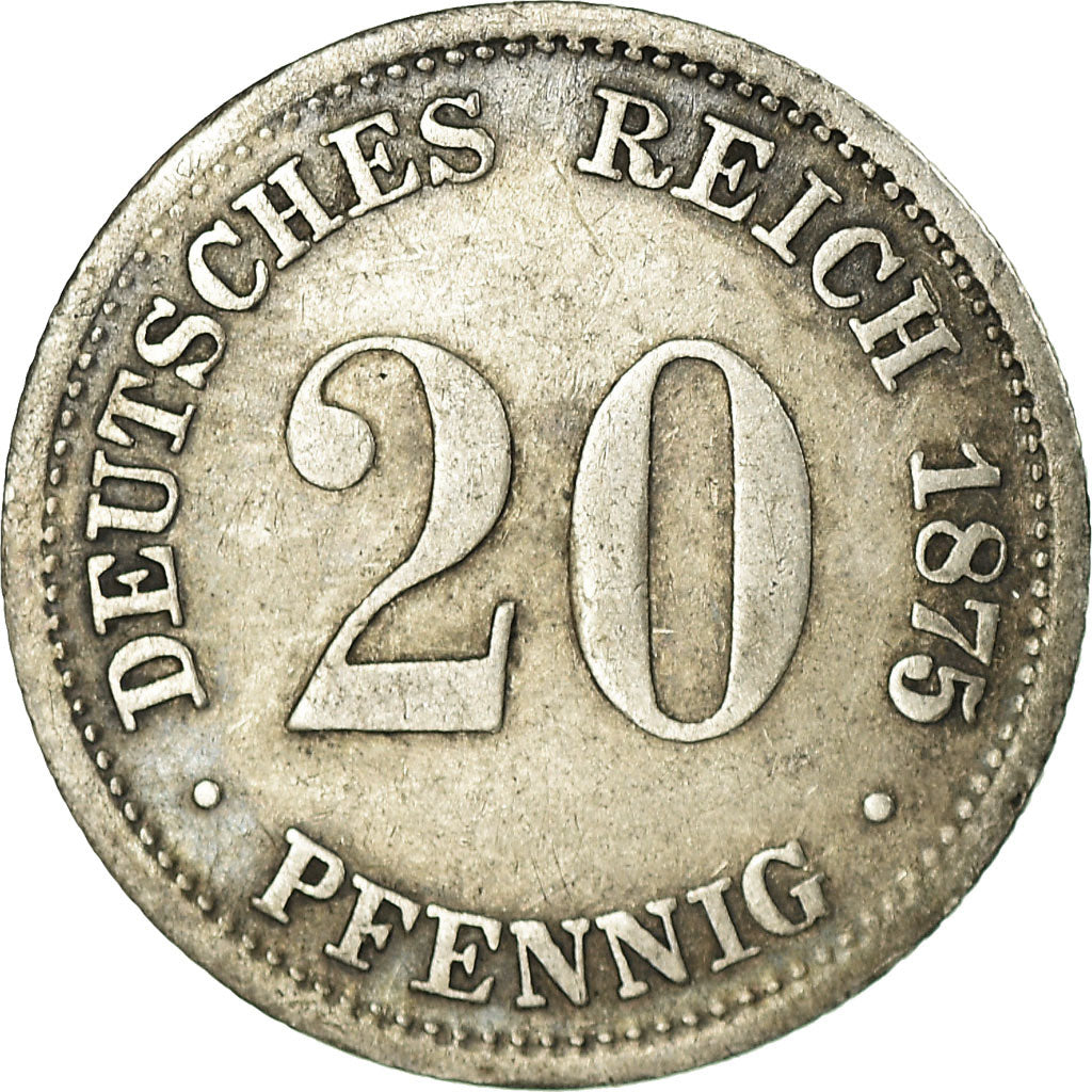 Coin, GERMANY - EMPIRE, Wilhelm I, 20 Pfennig, 1875, Munich, VF(30-35), Silver