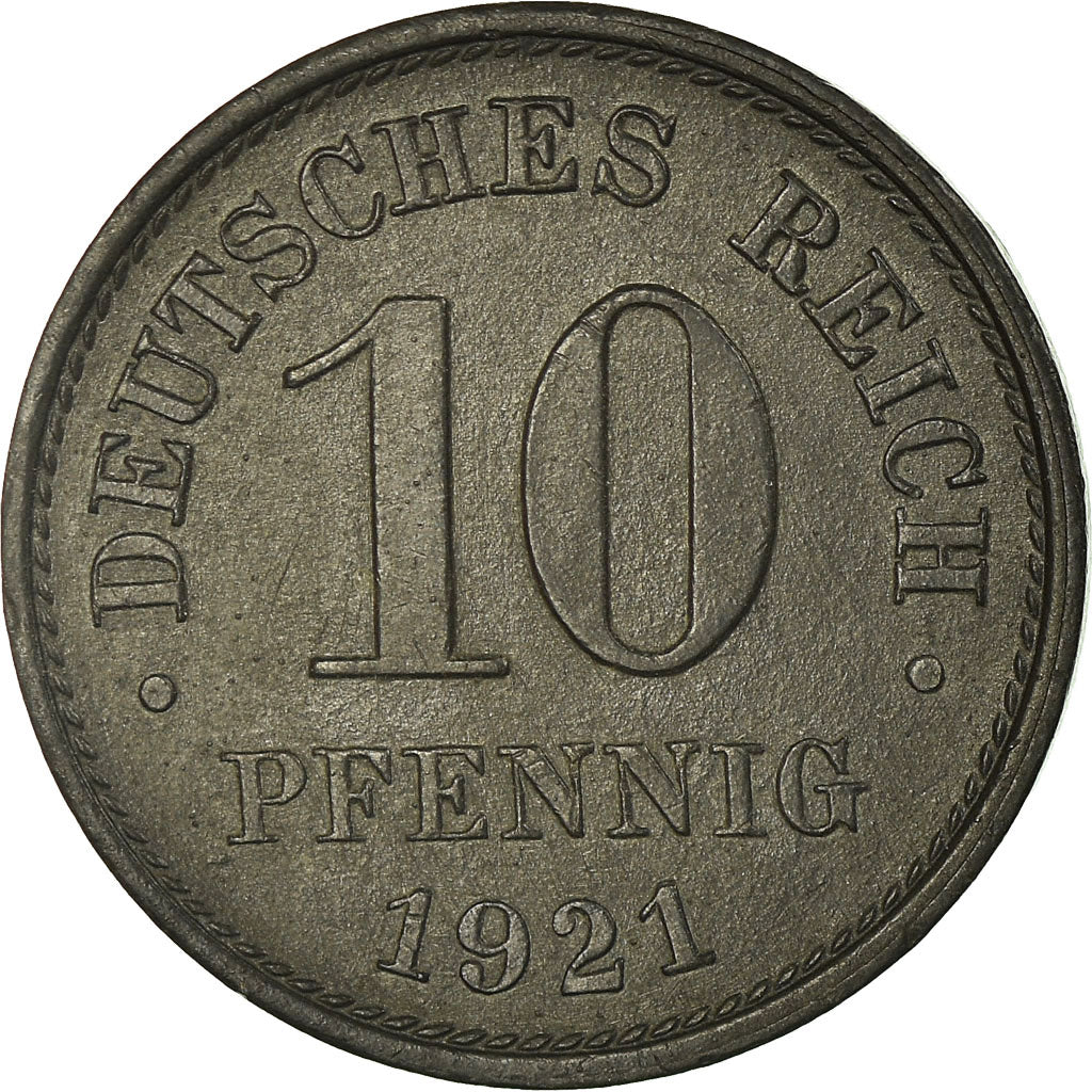 Coin, GERMANY - EMPIRE, 10 Pfennig, 1921, EF(40-45), Zinc, KM:26