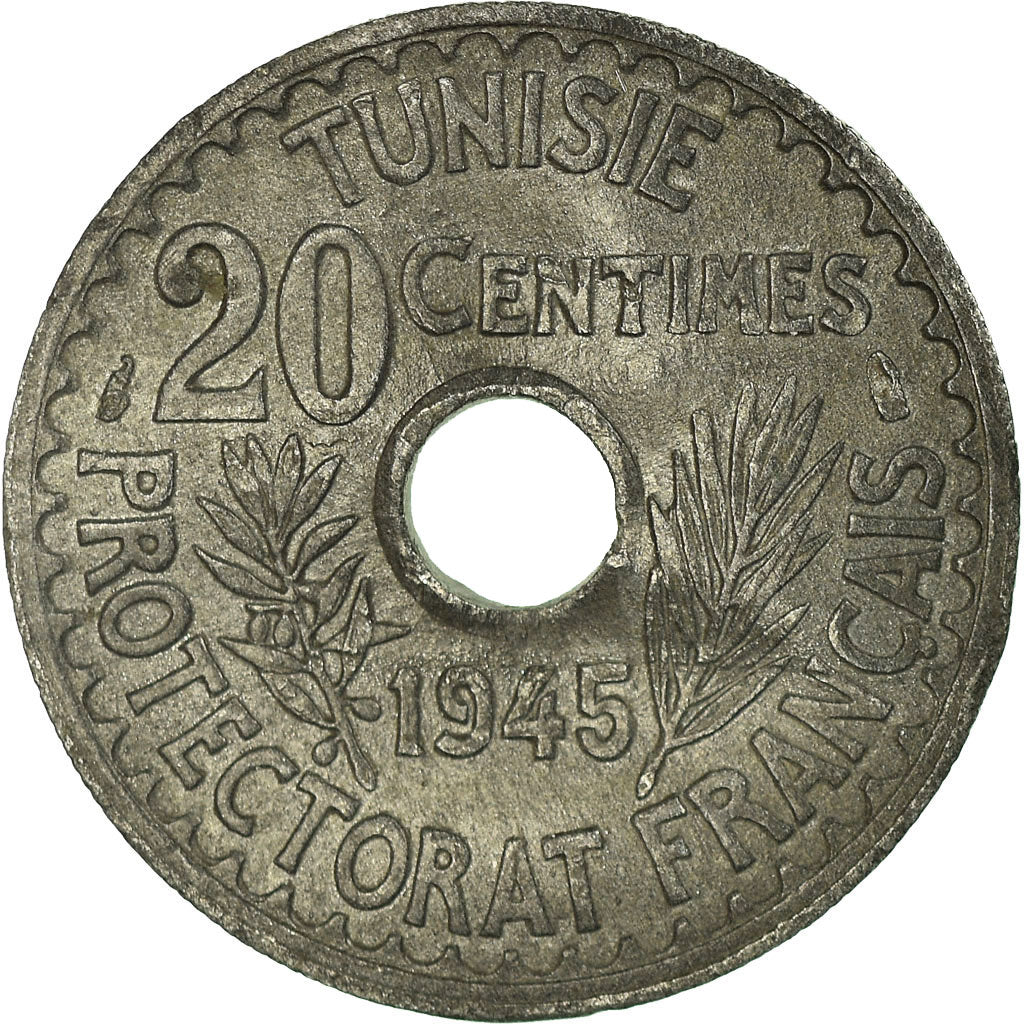 Coin, Tunisia, Muhammad al-Amin Bey, 20 Centimes, AH 1364/1945, Paris