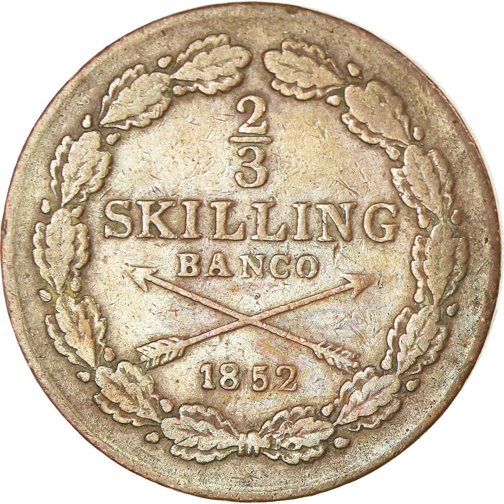 Monnaie, Suède, Oscar I, 2/3 Skilling, 1852, TB+, Cuivre, KM:663