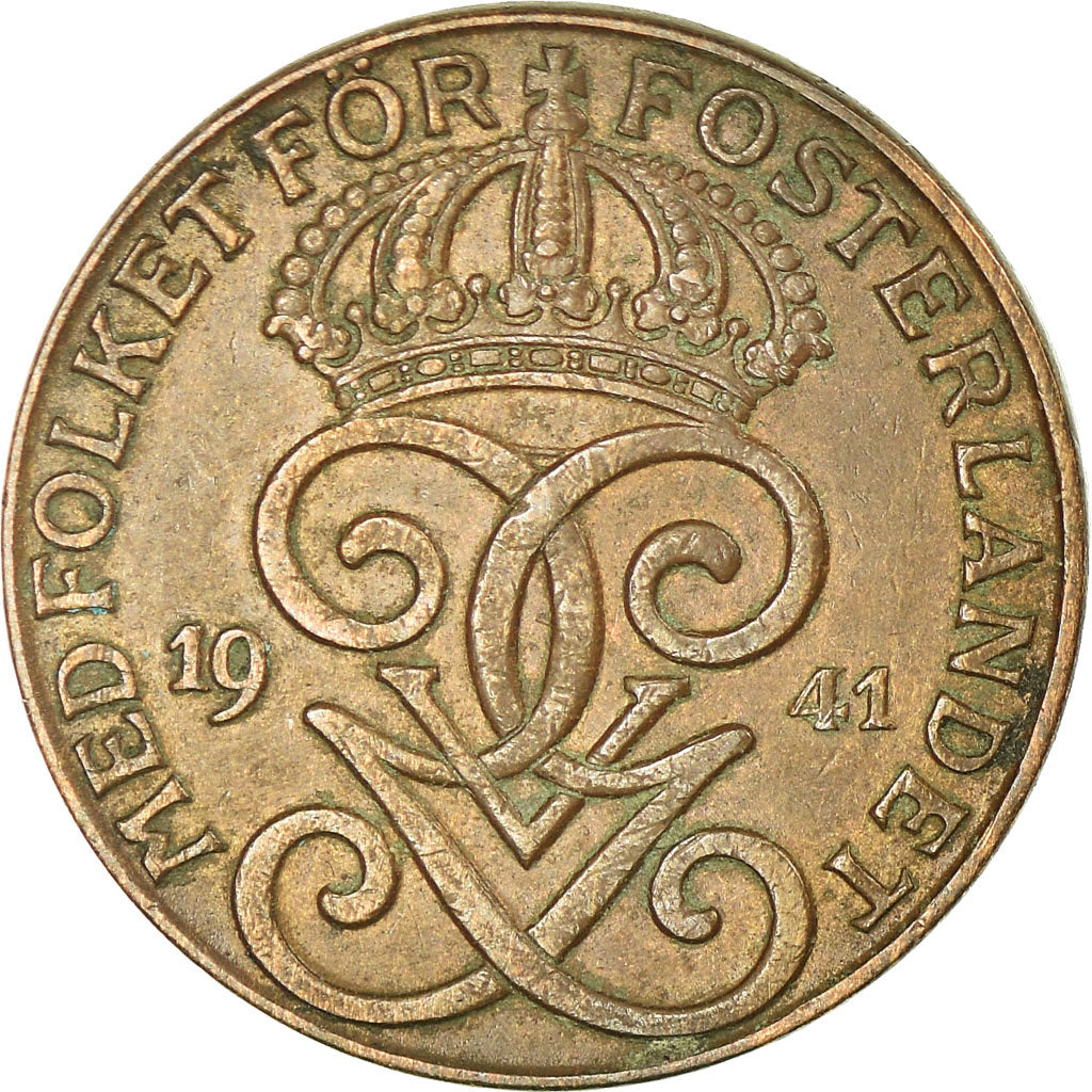 Moeda, Suécia, Gustaf V, 2 Öre, 1941, EF(40-45), Bronze, KM:778