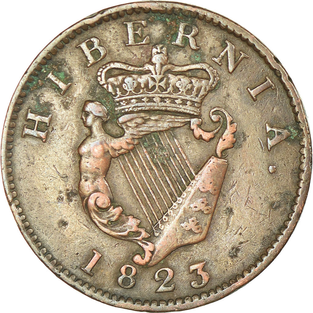 Coin, Ireland, 1/2 Penny, 1823, EF(40-45), Copper, KM:150