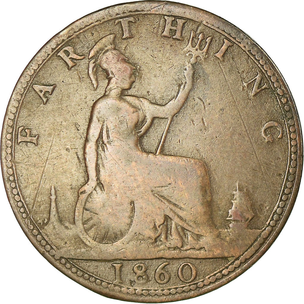 Coin, Great Britain, Victoria, Farthing, 1860, VF(20-25), Bronze, KM:747.1