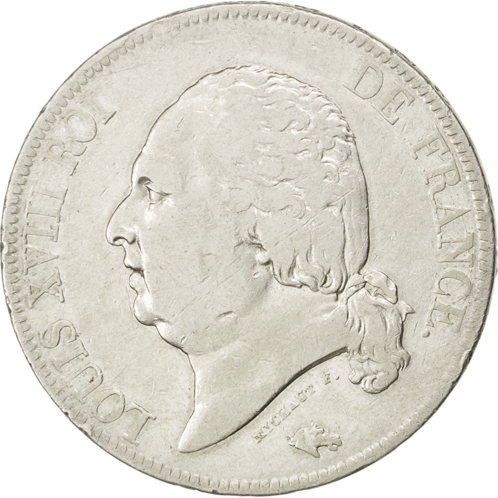 FRANCE, Louis XVIII, 5 Francs, 1816, Rouen, KM #711.2, VF(30-35), Silver,...