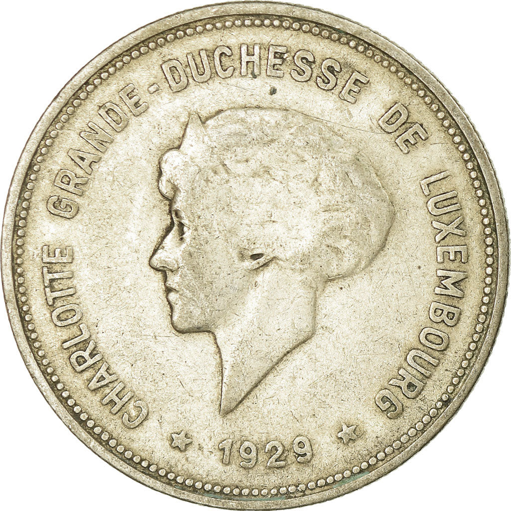 Coin, Luxembourg, Charlotte, 5 Francs, 1929, VF(30-35), Silver, KM:38