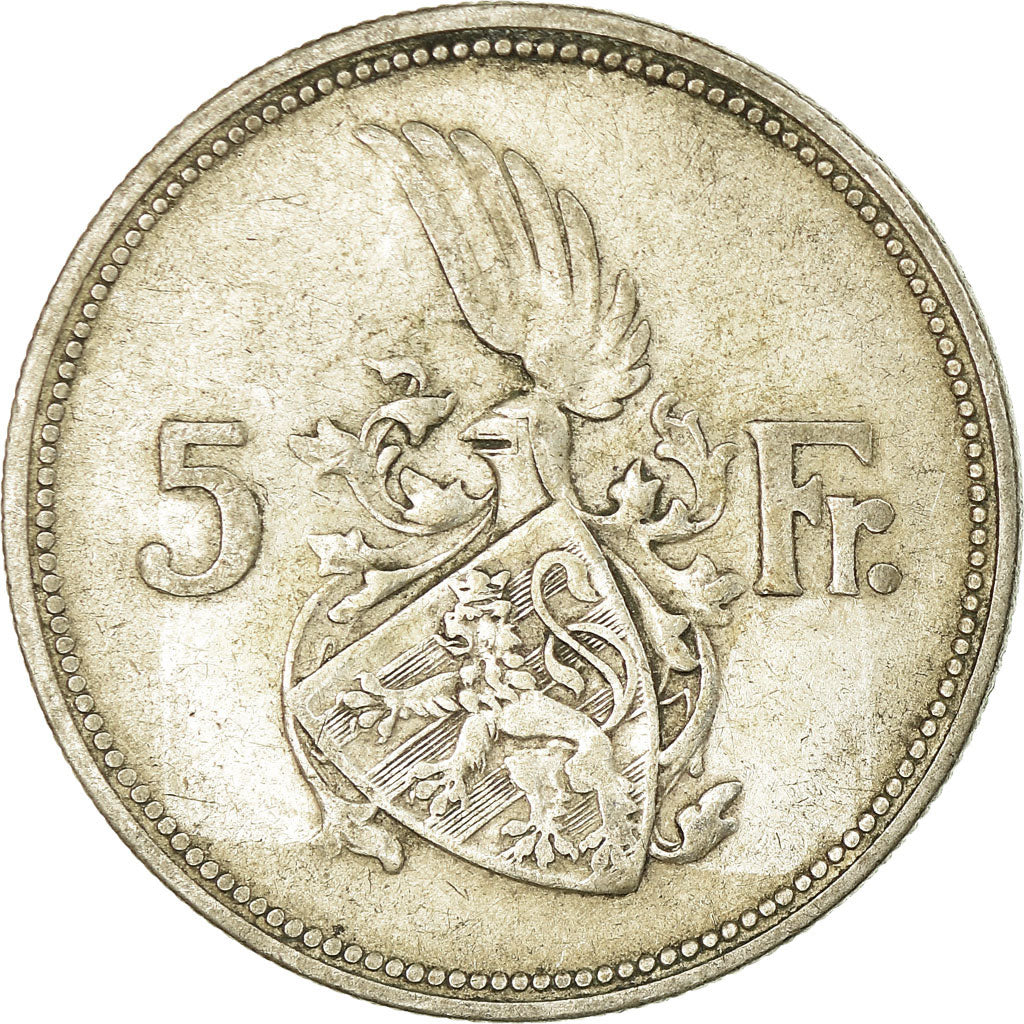 Coin, Luxembourg, Charlotte, 5 Francs, 1929, VF(30-35), Silver, KM:38