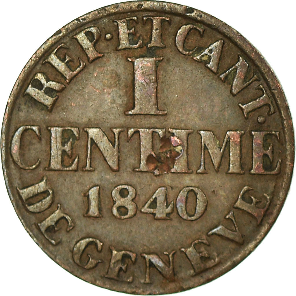 Coin, SWISS CANTONS, GENEVA, Centime, 1840, Bern, EF(40-45), Copper, KM:130