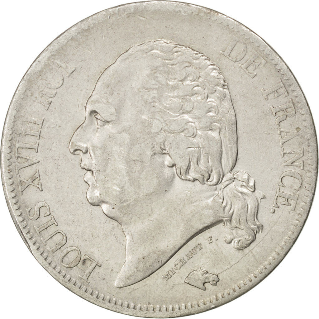 FRANCE, Louis XVIII, 5 Francs, 1818, Rouen, KM #711.2, VF(30-35), Silver,...