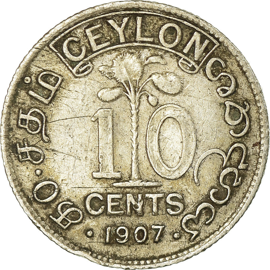 Coin, Ceylon, Edward VII, 10 Cents, 1907, VF(30-35), Silver, KM:97