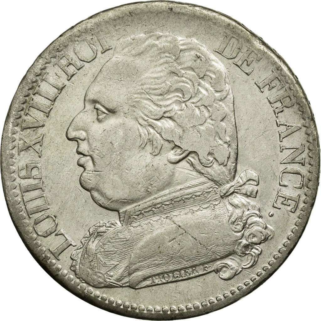 Moneda, Francia, Louis XVIII, Louis XVIII, 5 Francs, 1814, Rouen, BC+, Plata