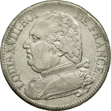 Moneda, Francia, Louis XVIII, Louis XVIII, 5 Francs, 1814, Rouen, BC+, Plata