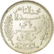 Coin, Tunisia, Muhammad al-Nasir Bey, Franc, 1915, Paris, MS(60-62), Silver