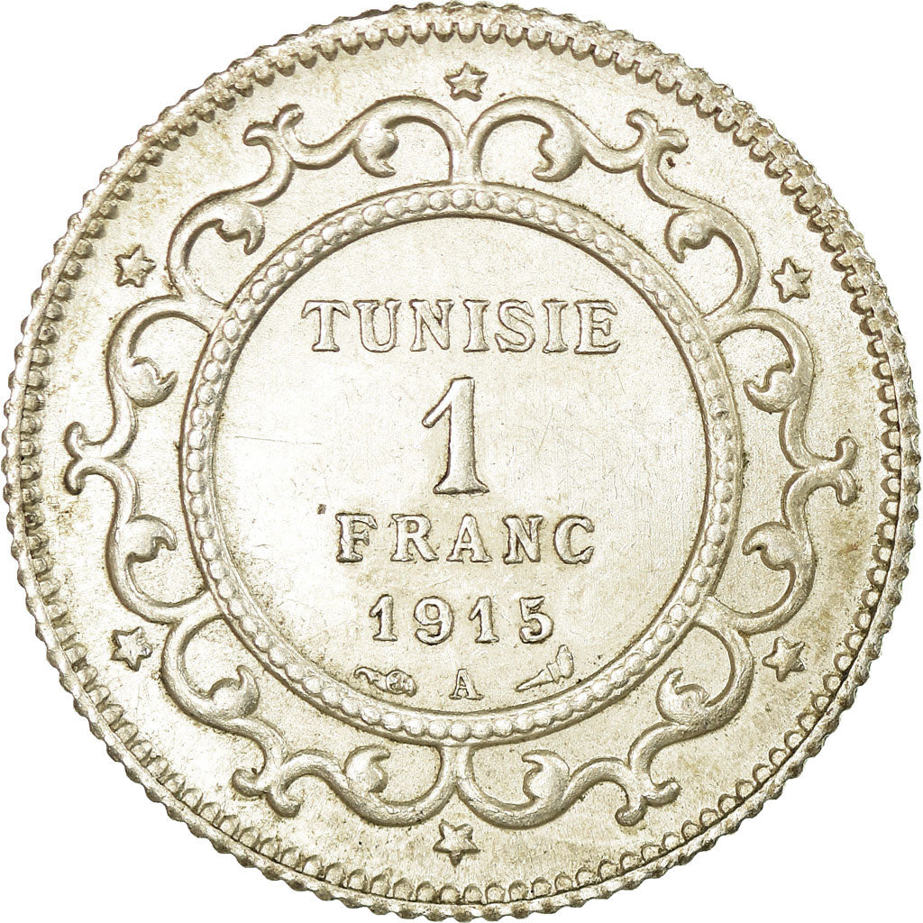 Coin, Tunisia, Muhammad al-Nasir Bey, Franc, 1915, Paris, MS(60-62), Silver