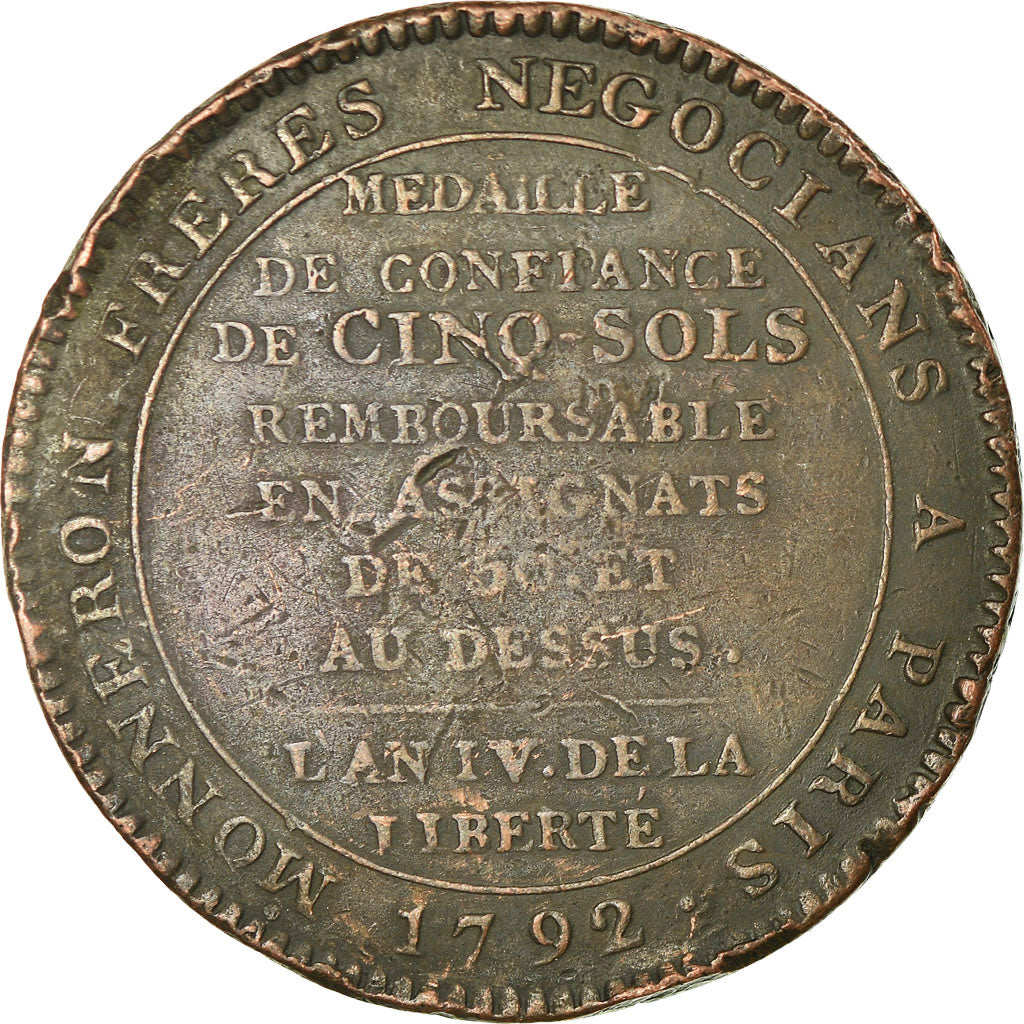 Coin, France, Monneron, 5 Sols, 1792, Paris, VF(30-35), Bronze