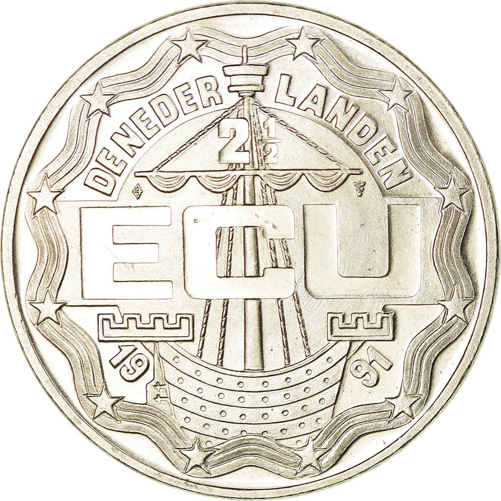 Munten, Nederland, Beatrix, 2-1/2 ECU, 1991, Utrecht, PR, Copper-nickel, KM:39