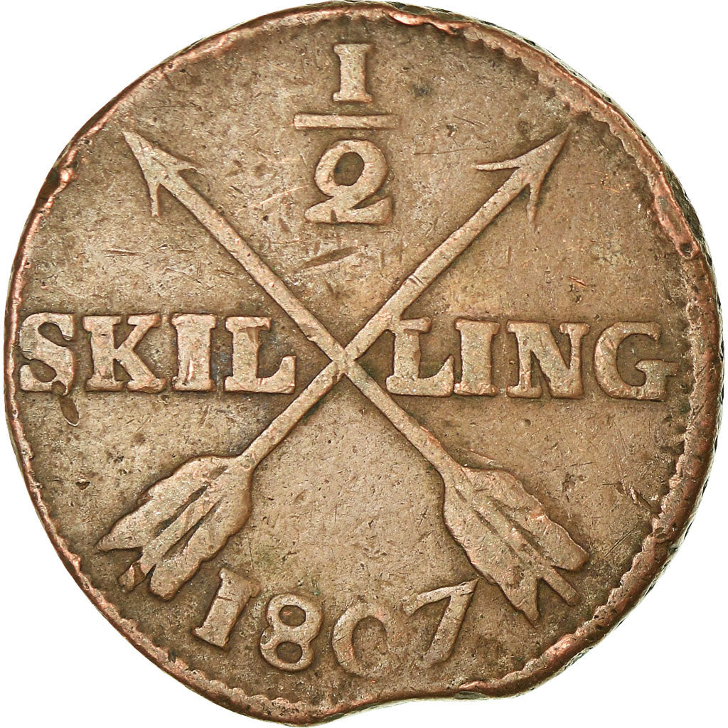 Coin, Sweden, Gustaf IV Adolf, 1/2 Skilling, 1807, VF(20-25), Copper, KM:565