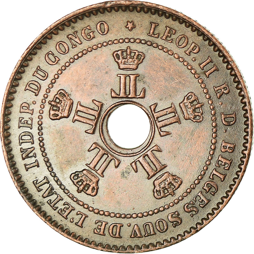 Moneta, WOLNE PAŃSTWO KONGO, Leopold II, 2 Centimes, 1888, EF(40-45), Miedź