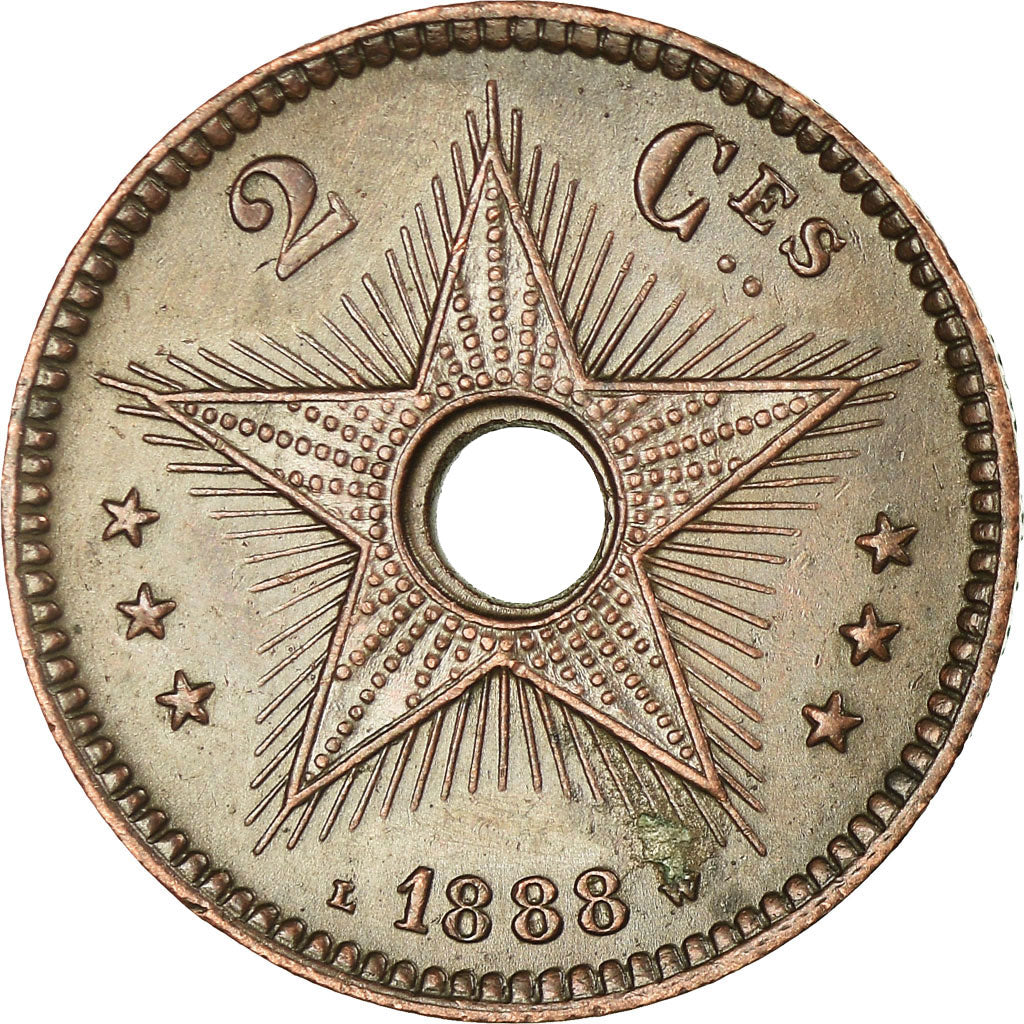 Moneta, WOLNE PAŃSTWO KONGO, Leopold II, 2 Centimes, 1888, EF(40-45), Miedź