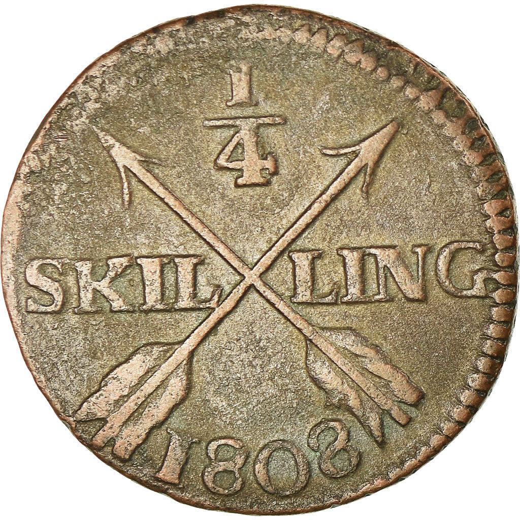 Monnaie, Suède, Gustaf IV Adolf, 1/4 Skilling, 1808, TB, Cuivre, KM:564