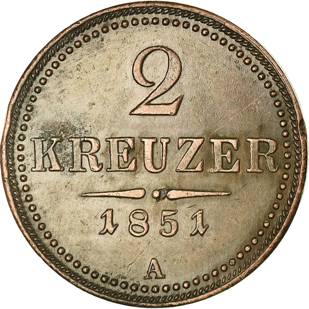 Moneta, Austria, Franz Joseph I, 2 Kreuzer, 1851, EF(40-45), Miedź, KM:2189