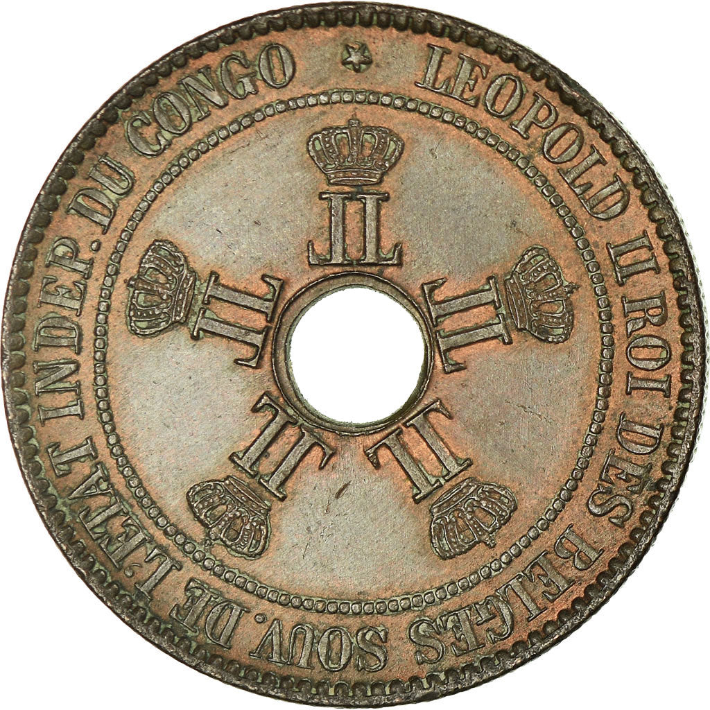 Coin, CONGO FREE STATE, Leopold II, 10 Centimes, 1894, EF(40-45), Copper, KM:4