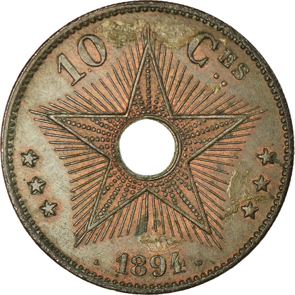 Coin, CONGO FREE STATE, Leopold II, 10 Centimes, 1894, EF(40-45), Copper, KM:4