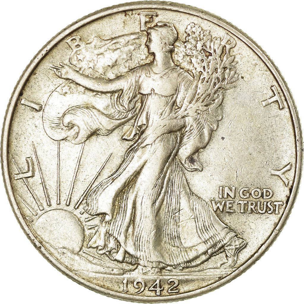 Coin, United States, Walking Liberty Half Dollar, Half Dollar, 1942, U.S. Mint