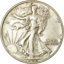 Coin, United States, Walking Liberty Half Dollar, Half Dollar, 1942, U.S. Mint