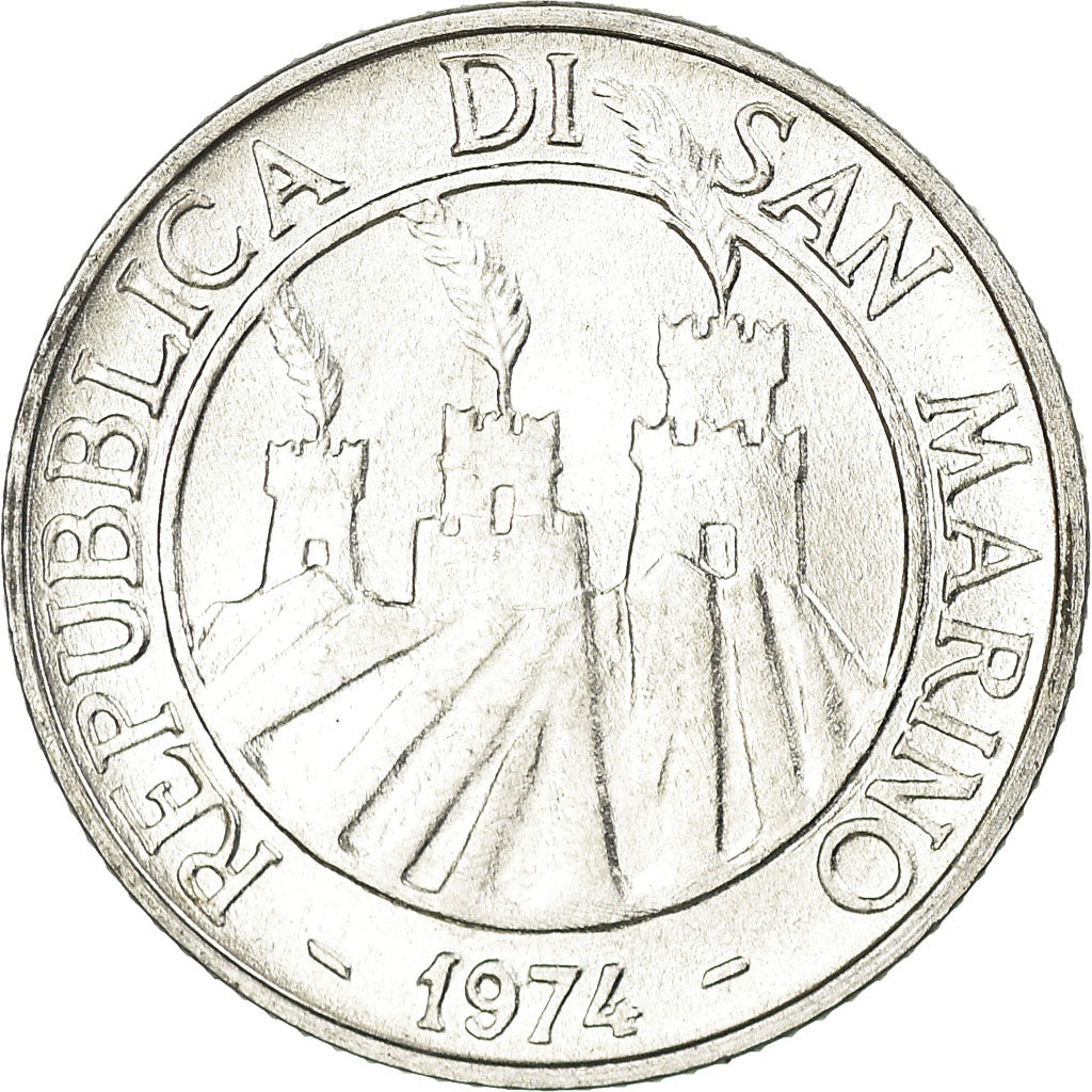 Monnaie, San Marino, 2 Lire, 1974, Rome, FDC, Aluminium, KM:31