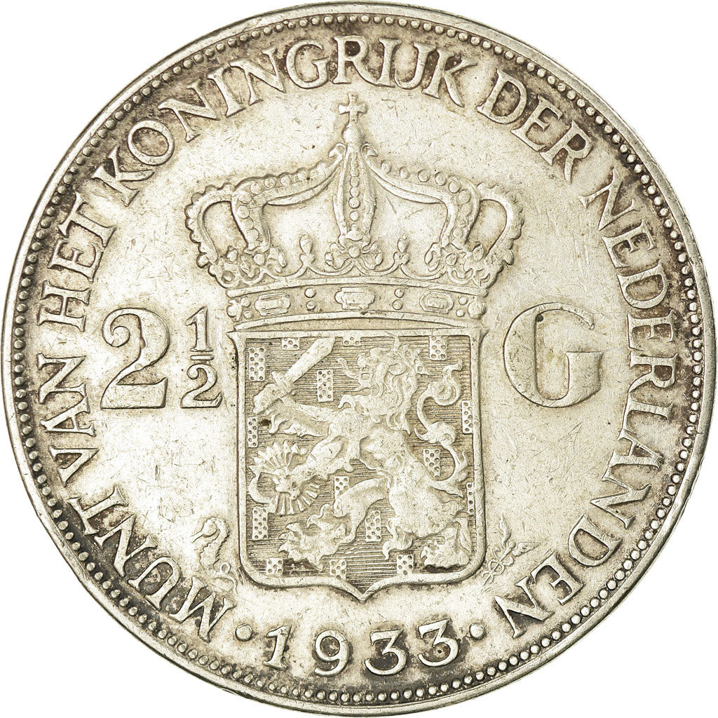 Coin, Netherlands, Wilhelmina I, 2-1/2 Gulden, 1933, EF(40-45), Silver, KM:165