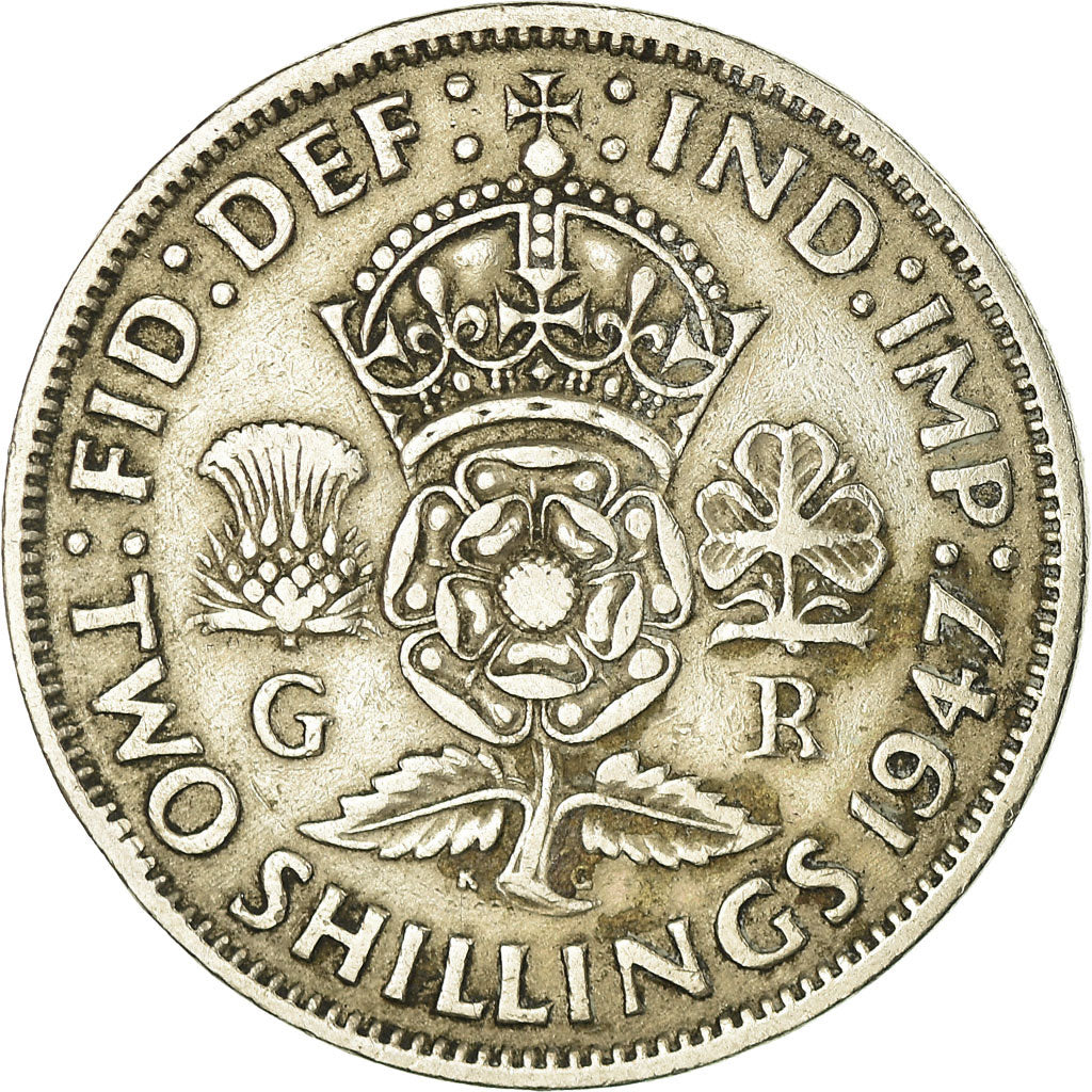 Moneda, Gran Bretaña, George VI, Florin, Two Shillings, 1947, BC+, Cobre -