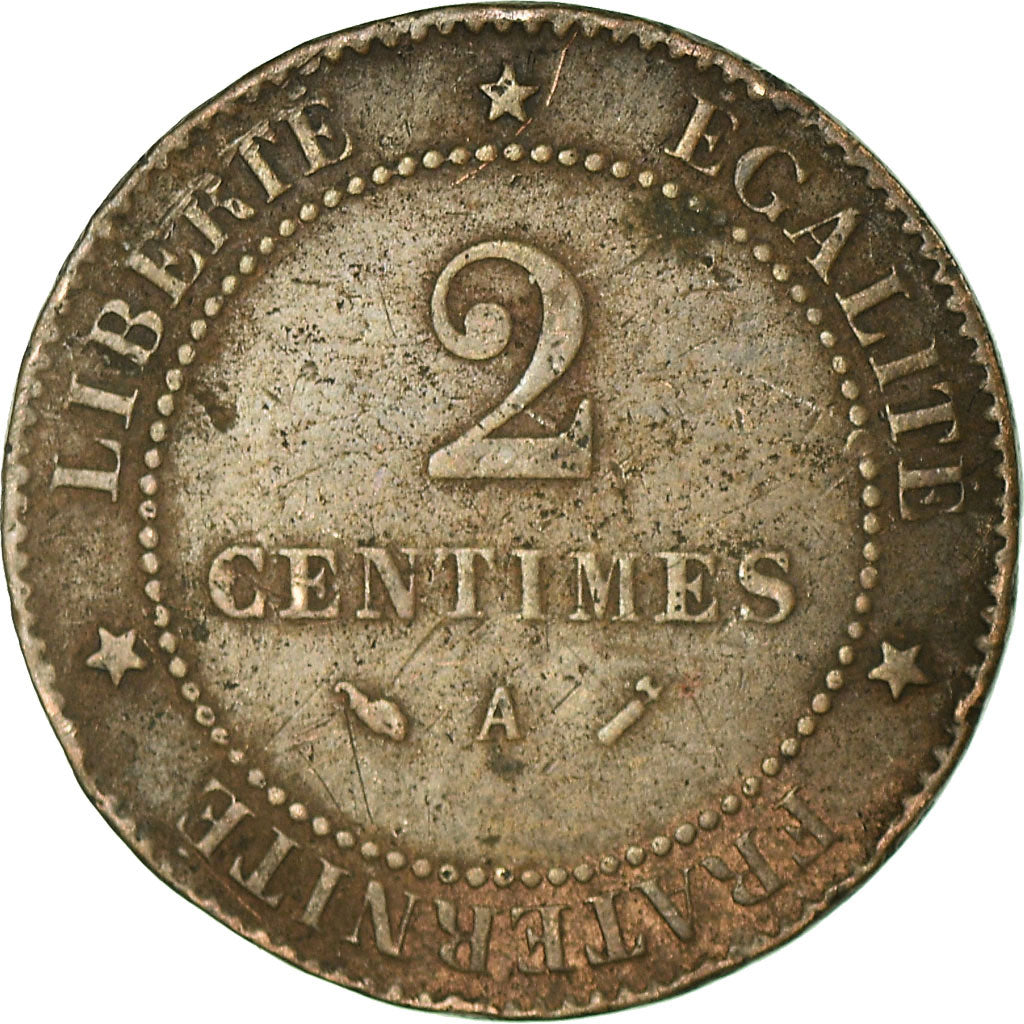 Monnaie, France, Cérès, 2 Centimes, 1890, Paris, TB, Bronze, KM:827.1