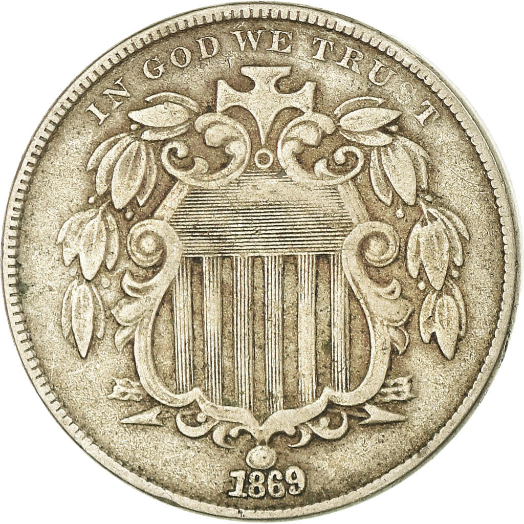 Coin, United States, Shield Nickel, 5 Cents, 1869, U.S. Mint, Philadelphia