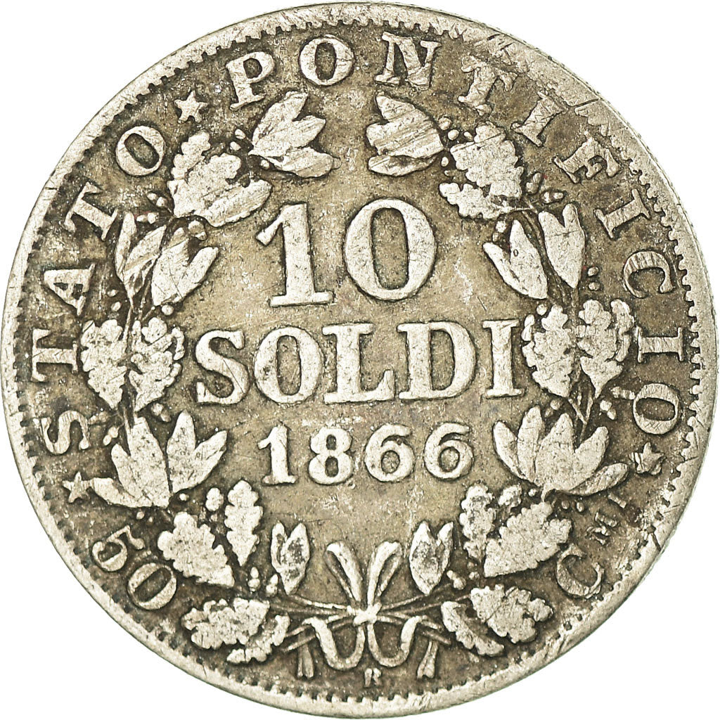Moneda, Estados italianos, PAPAL STATES, Pius IX, 10 Soldi, 50 Centesimi, 1866