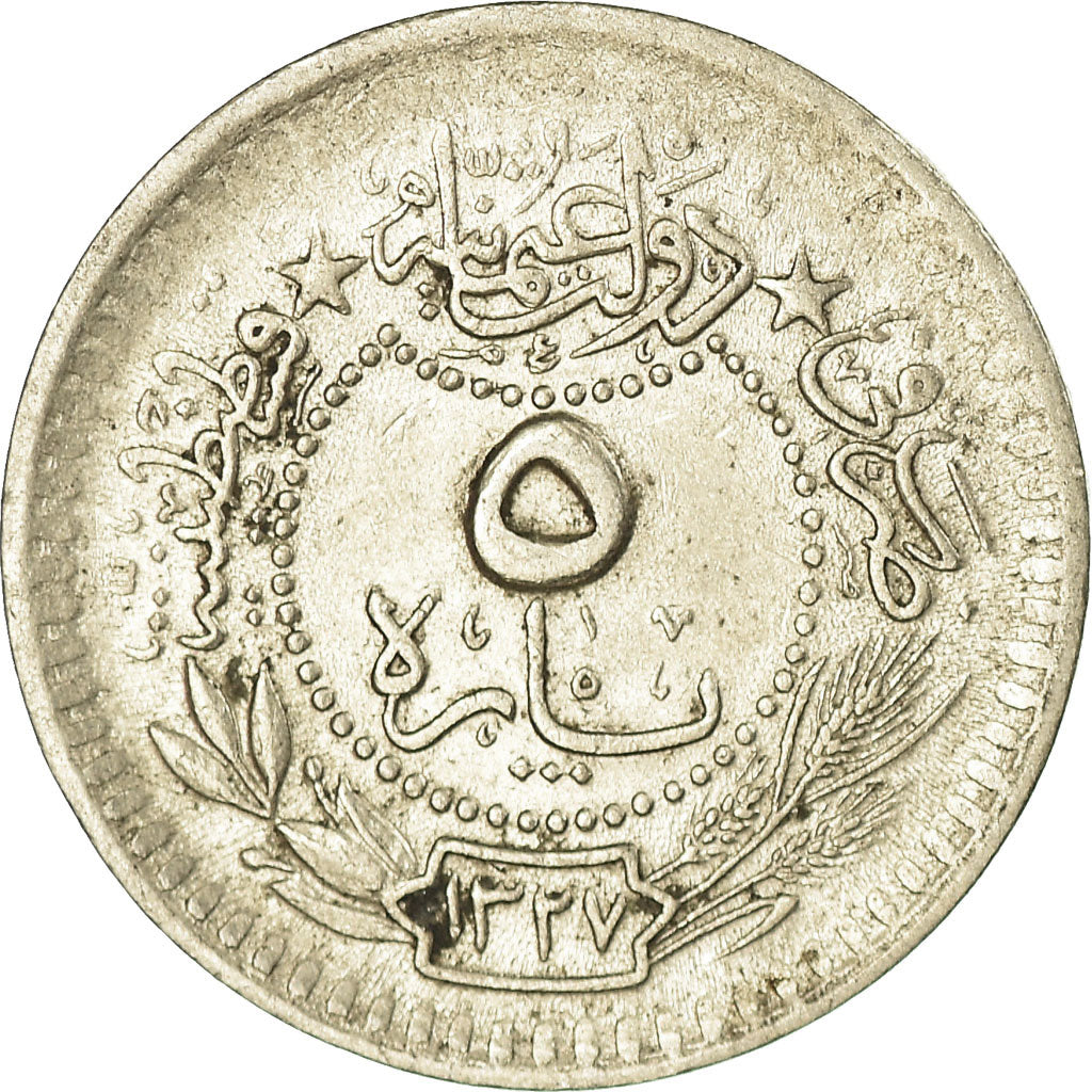 Moneta, Turchia, Muhammad V, 5 Para, 1912/AH1327, Qustantiniyah, BB, Nichel