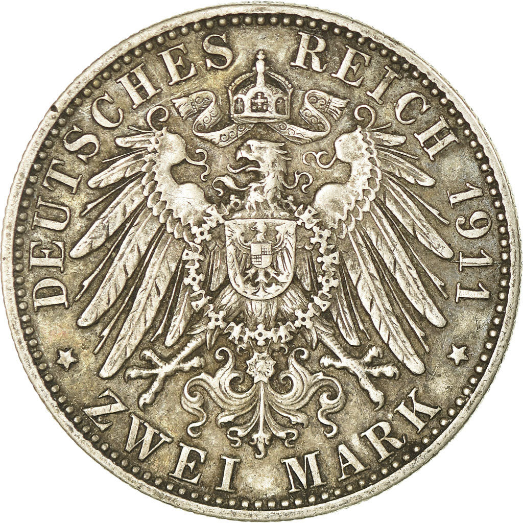 Coin, German States, BAVARIA, Otto, 2 Mark, 1911, Munich, EF(40-45), Silver