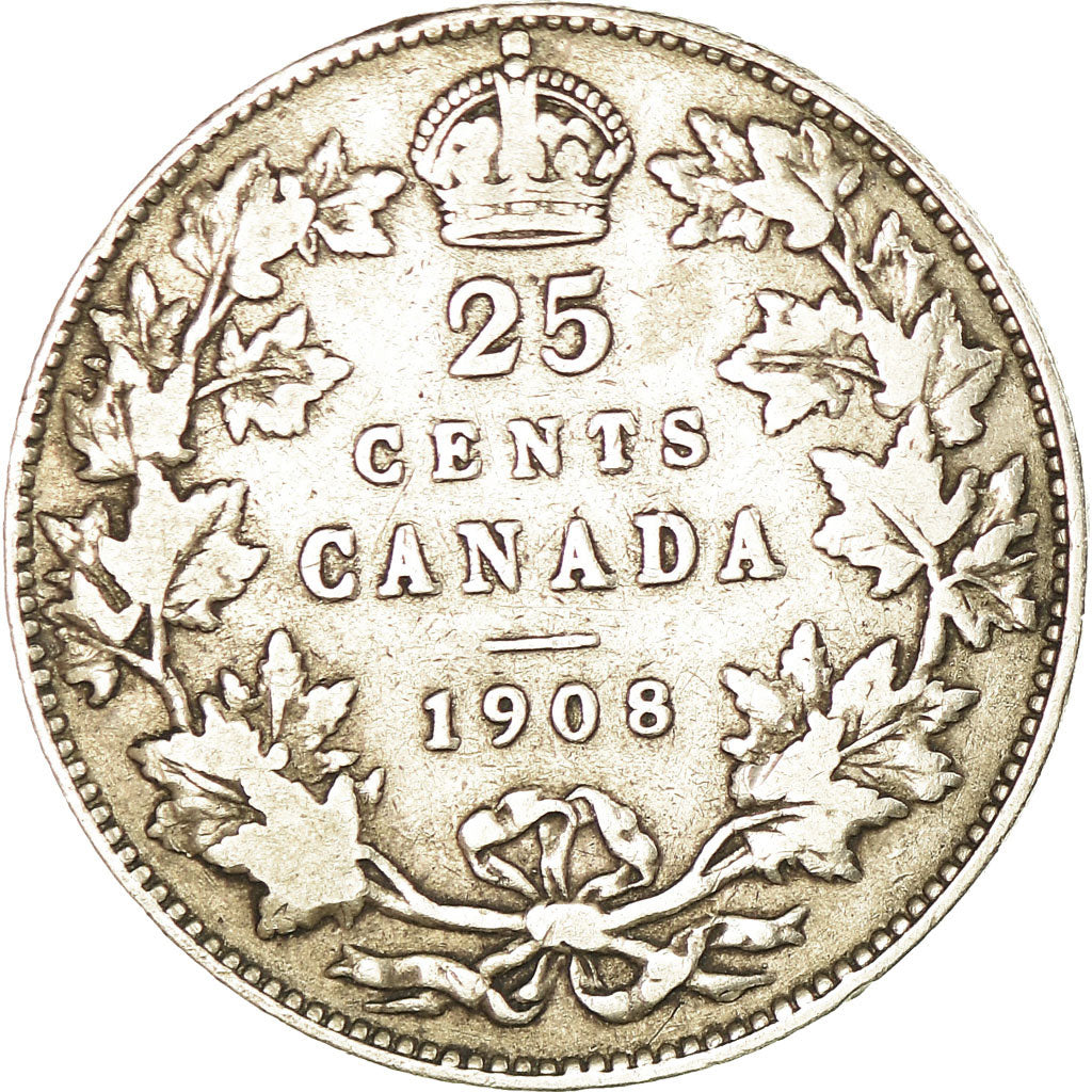 Coin, Canada, Edward VII, 25 Cents, 1908, Royal Canadian Mint, Ottawa