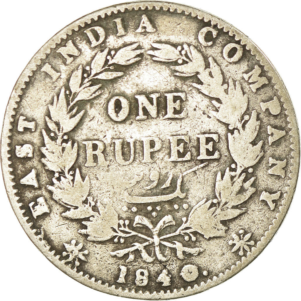 Coin, INDIA-BRITISH, Victoria, Rupee, 1840, Bombay, VF(20-25), Silver, KM:457.4