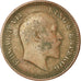 Moneda, INDIA BRITÁNICA, Edward VII, 1/4 Anna, 1904, Calcutta, BC+, Cobre