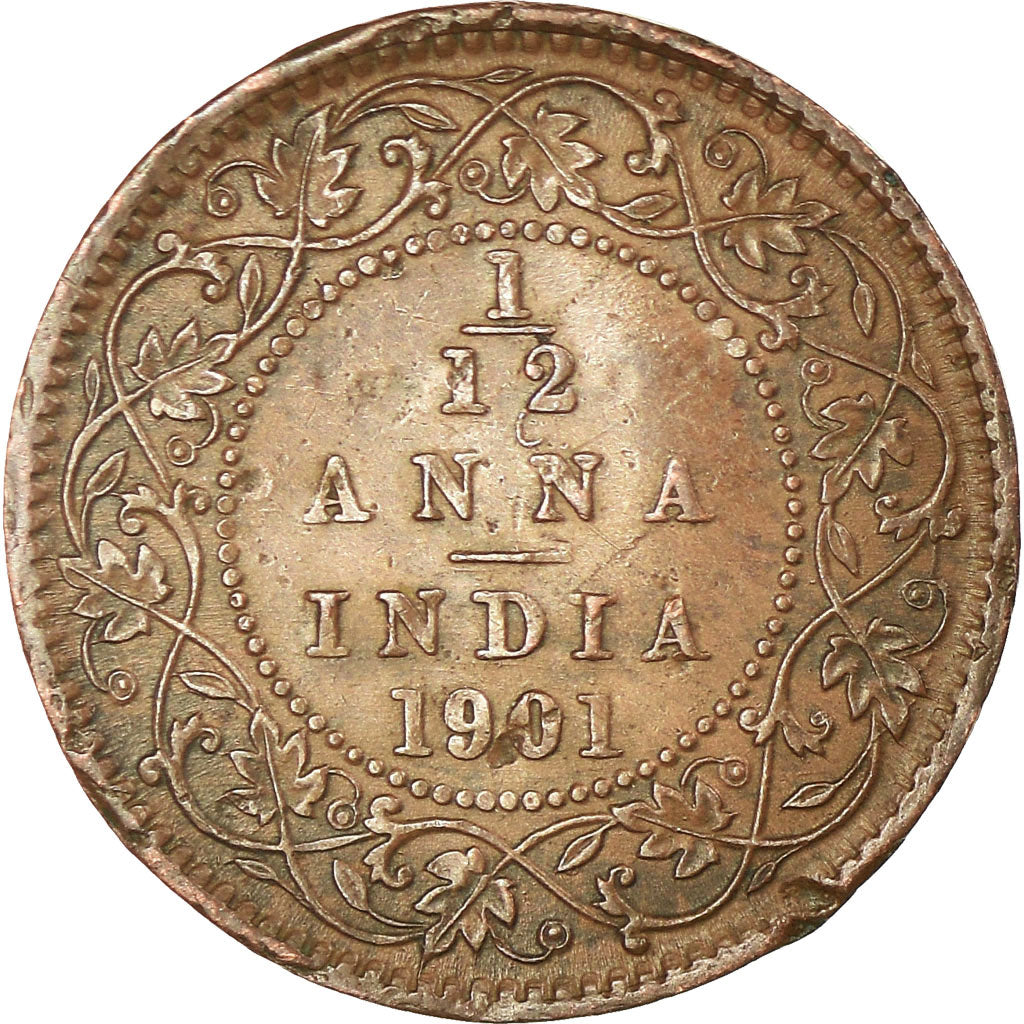 Coin, INDIA-BRITISH, Victoria, 1/12 Anna, 1 Pie, 1901, EF(40-45), Copper, KM:483