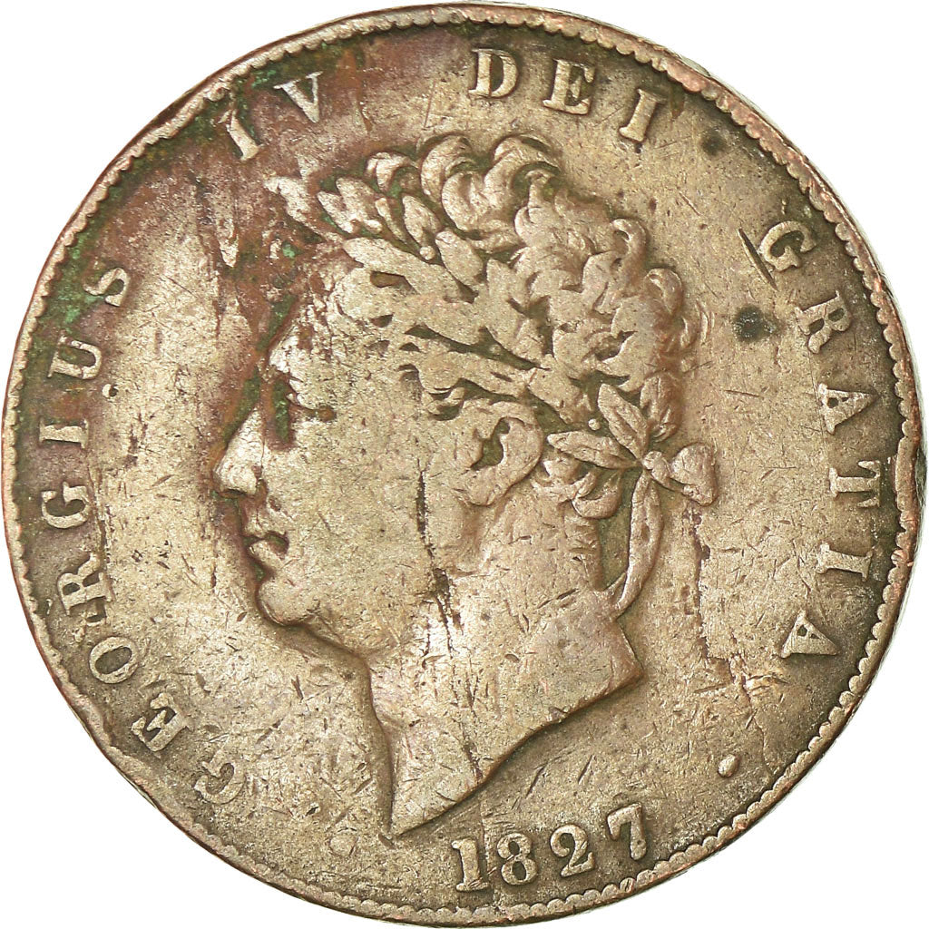 Coin, Great Britain, George IV, 1/2 Penny, 1827, F(12-15), Copper, KM:692