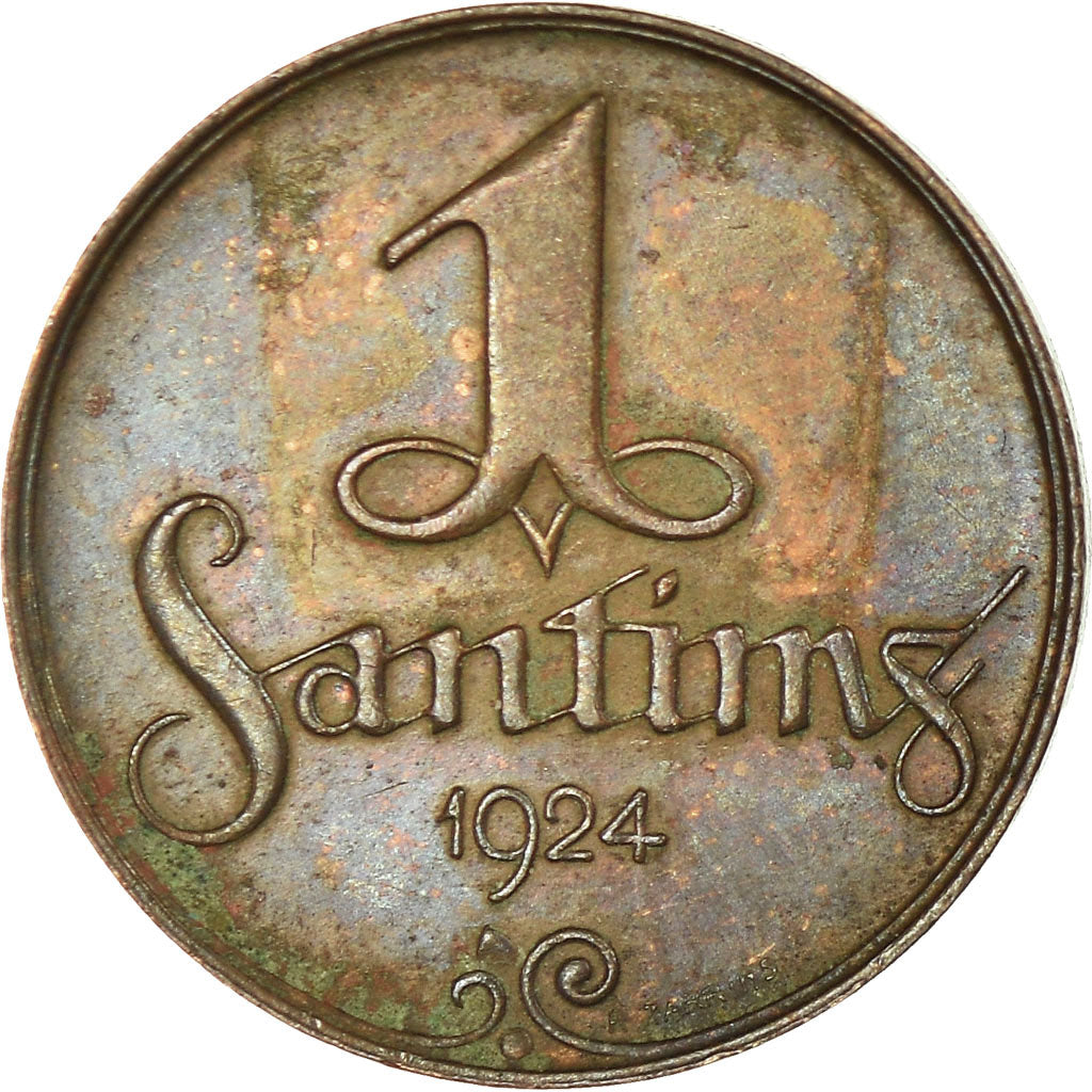 Moneta, Łotwa, Santims, 1924, EF(40-45), Bronze, KM:1