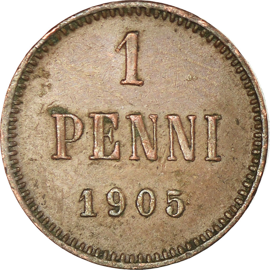 Moneta, Finlandia, Nicholas II, Penni, 1905, BB, Rame, KM:13
